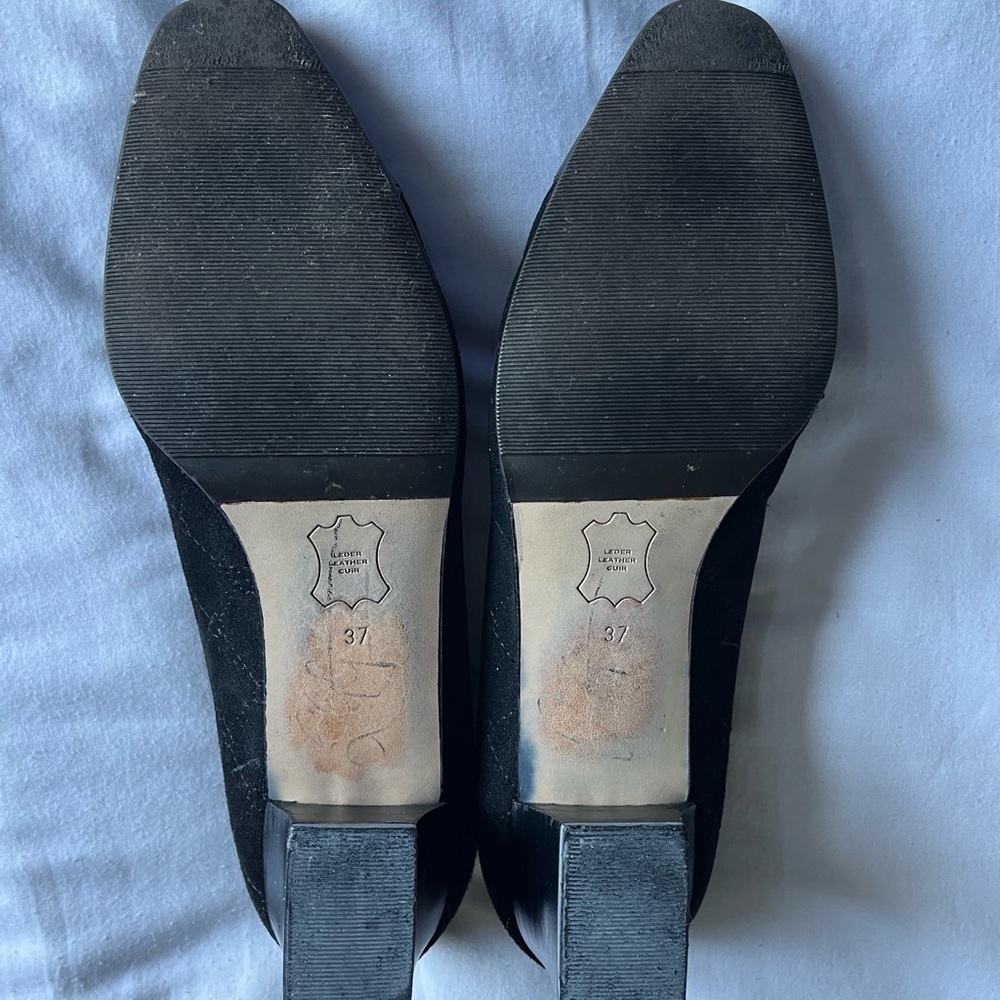 VTG Bally Black Suede Smooth Leather Combo Campanula Cap toe Pump Low Heel Sz 37 - Picture 11 of 13
